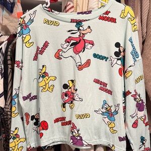 Disney Light Mint Green Pullover with Mickey, Goofy, Donald & Pluto Print